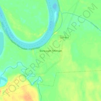 Топографическая карта Большая Тебендя, высота, рельеф