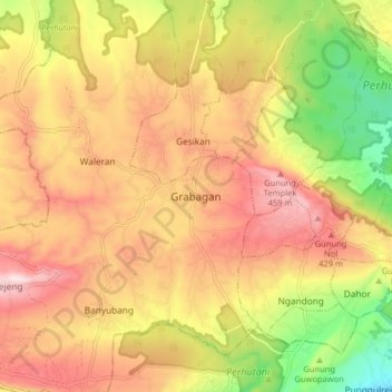 Топографическая карта Grabagan, высота, рельеф