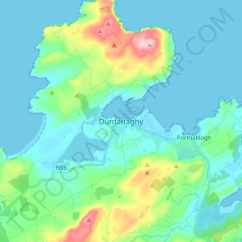 Топографическая карта Dunfanaghy, высота, рельеф