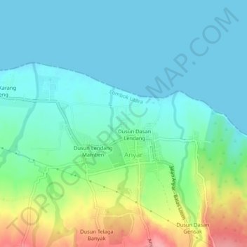 Топографическая карта Dusun Greneng, высота, рельеф