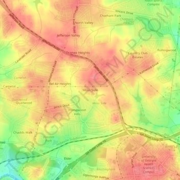 Топографическая карта Moss Side, высота, рельеф