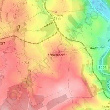 Топографическая карта Berthelsdorf, высота, рельеф