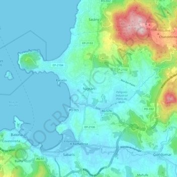 Топографическая карта Nigrán, высота, рельеф