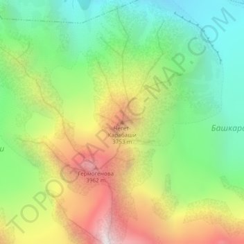Топографическая карта Чегет-Карабаши, высота, рельеф