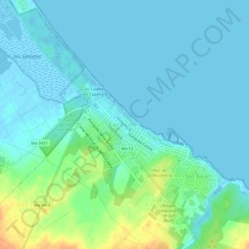 Топографическая карта Can Picafort, высота, рельеф