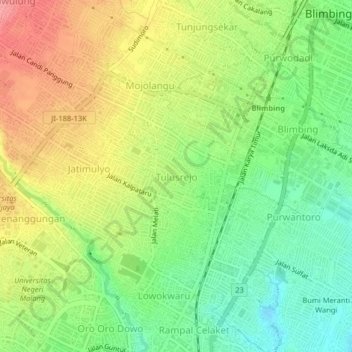 Топографическая карта Tulusrejo, высота, рельеф