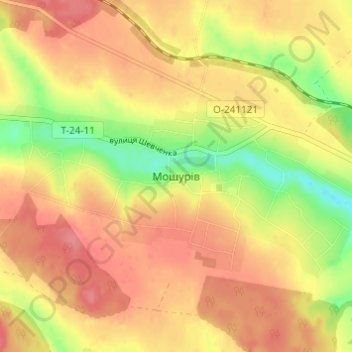 Топографическая карта Мошуров, высота, рельеф
