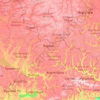 Топографическая карта Kharkiv Oblast, высота, рельеф