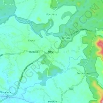 Топографическая карта Hebri, высота, рельеф