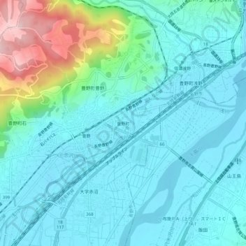 Топографическая карта 豊野町, высота, рельеф