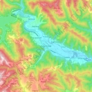 Топографическая карта Zubin Potok, высота, рельеф