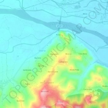Топографическая карта Montaldo, высота, рельеф