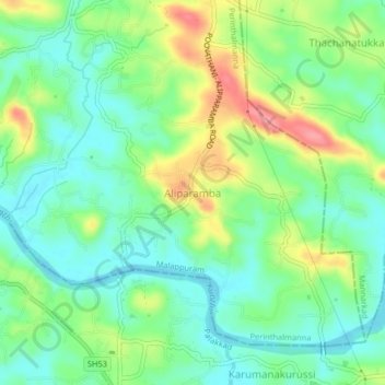 Топографическая карта Aliparamba, высота, рельеф