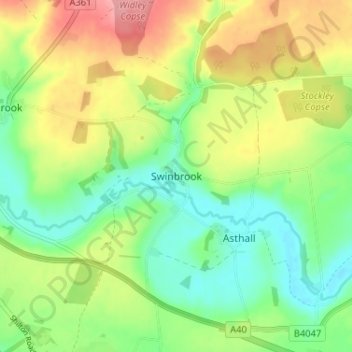 Топографическая карта Swinbrook, высота, рельеф