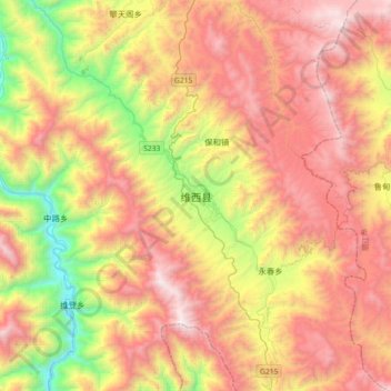 Топографическая карта 维西县, высота, рельеф