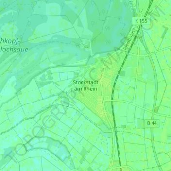 Топографическая карта Stockstadt am Rhein, высота, рельеф