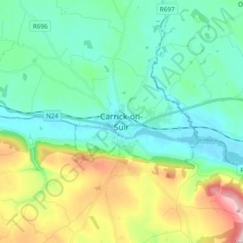 Топографическая карта Carrick-on-Suir, высота, рельеф