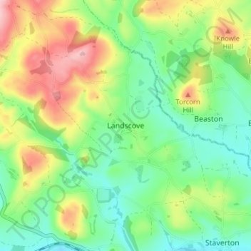 Топографическая карта Landscove, высота, рельеф