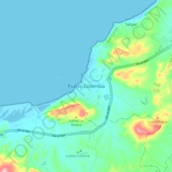 Топографическая карта Puerto Colombia, высота, рельеф