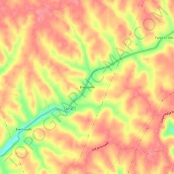 Топографическая карта Bradysville, высота, рельеф
