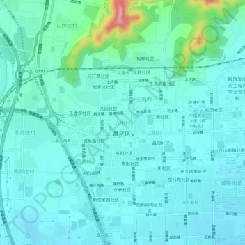 Топографическая карта 六街村, высота, рельеф