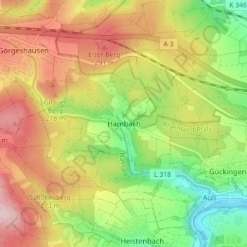 Топографическая карта Hambach, высота, рельеф