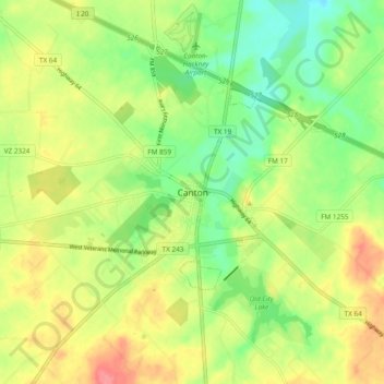 Топографическая карта Canton, высота, рельеф