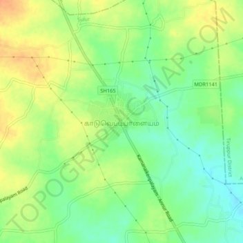 Топографическая карта Kaduvettipalayam, высота, рельеф