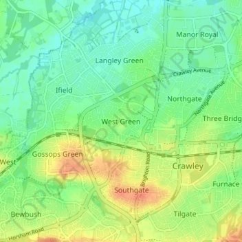 Топографическая карта West Green, высота, рельеф