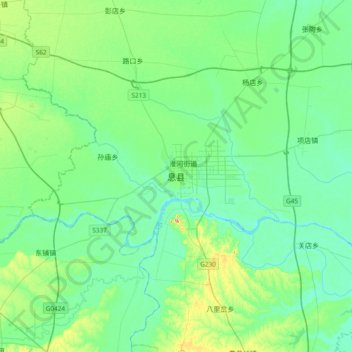 Топографическая карта 息县, высота, рельеф