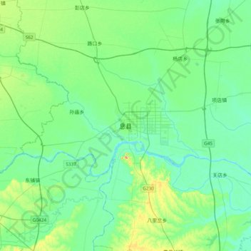 Топографическая карта 息县, высота, рельеф