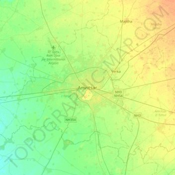 Топографическая карта Amritsar, высота, рельеф