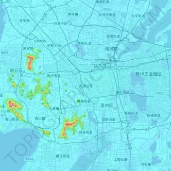 Топографическая карта 苏州市, высота, рельеф