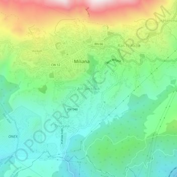 Топографическая карта Aïn Berkouk, высота, рельеф