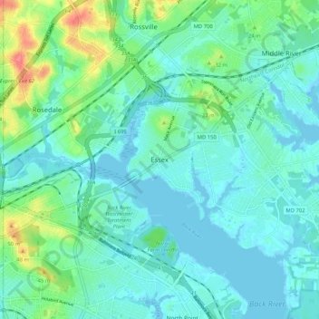 Топографическая карта Essex, высота, рельеф