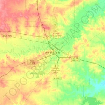 Топографическая карта Wichita Falls, высота, рельеф