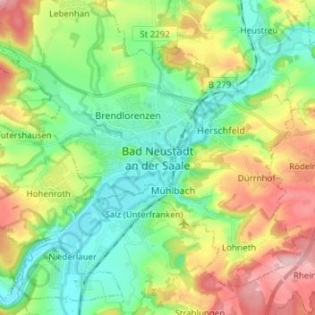 Топографическая карта Bad Neustadt an der Saale, высота, рельеф
