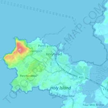 Топографическая карта Holyhead, высота, рельеф