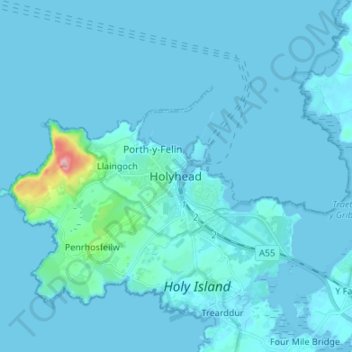 Топографическая карта Holyhead, высота, рельеф