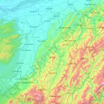 Топографическая карта Wokha, высота, рельеф