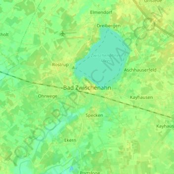 Топографическая карта Bad Zwischenahn, высота, рельеф