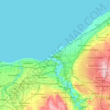 Топографическая карта Cleveland, высота, рельеф