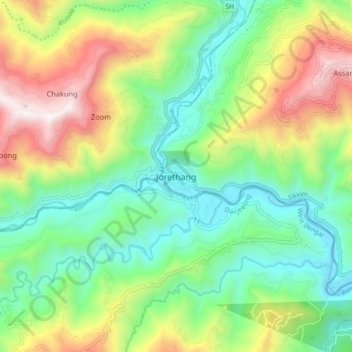 Топографическая карта Jorethang, высота, рельеф