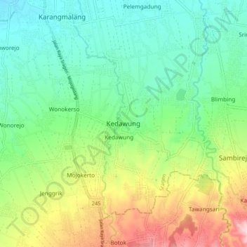Топографическая карта Kedawung, высота, рельеф