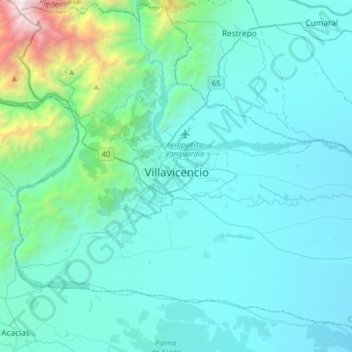 Топографическая карта Villavicencio, высота, рельеф