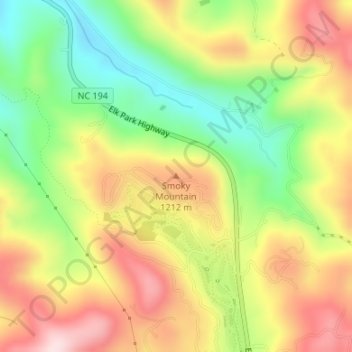 Топографическая карта Smoky Mountain, высота, рельеф