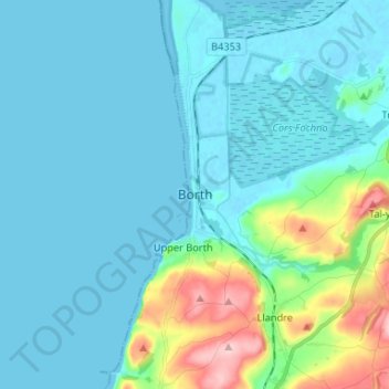 Топографическая карта Borth, высота, рельеф