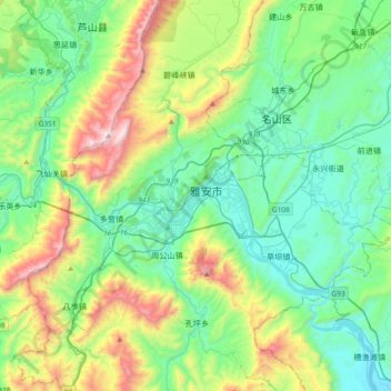 Топографическая карта 雨城区, высота, рельеф
