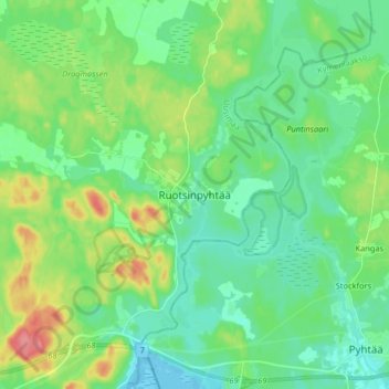 Топографическая карта Ruotsinpyhtää, высота, рельеф