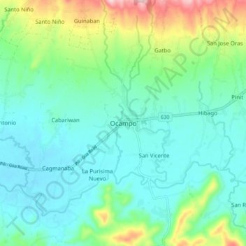 Топографическая карта Ocampo, высота, рельеф